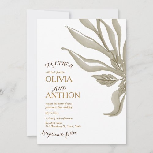Elegant Modern Botanical Floral  Gold writing Invitation