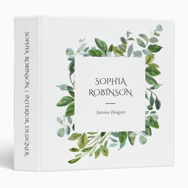 Elegant Modern Botanical Foliage 3 Ring Binder (Front/Spine)