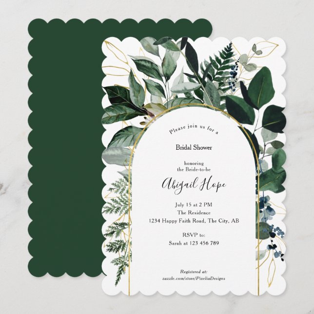 Elegant Modern Botanical foliage watercolor Invitation (Front/Back)