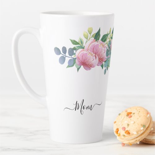 Elegant Modern Botanical Green Pink Flower Latte Mug