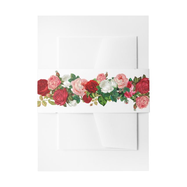 Elegant Modern Botanical Green Red Burgundy Flower Invitation Belly Band (Front Example)