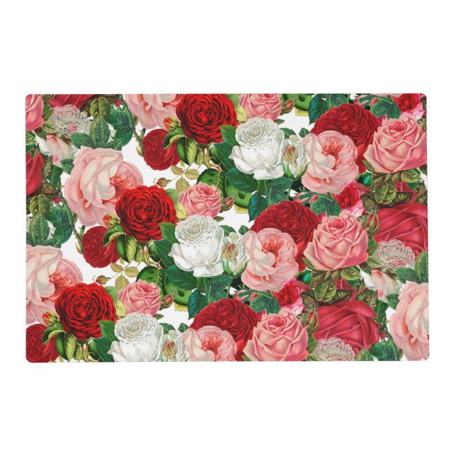 Elegant Modern Botanical Green Red Burgundy Flower Placemat (Front)