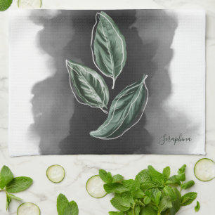 Elegant Modern Botanical Leaves Kitchen Towel