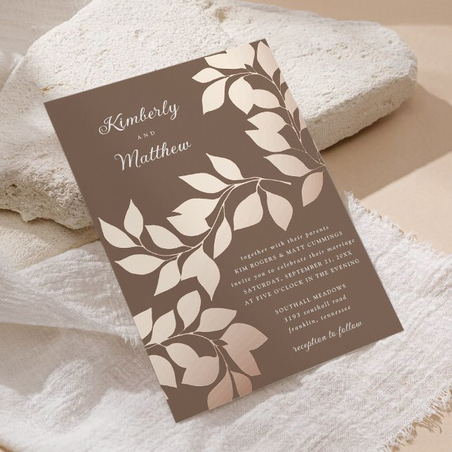 Elegant Modern Botanical Leaves Rose Gold Wedding  Foil Invitation (Creator Uploaded)