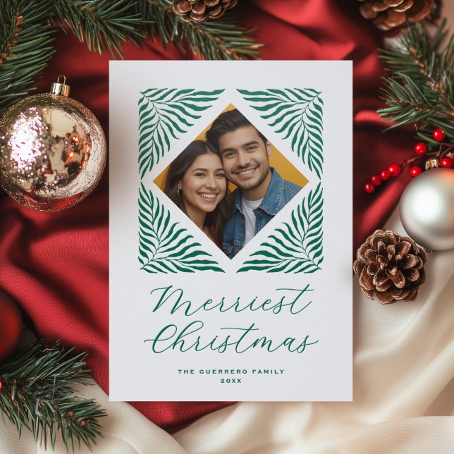 Elegant Modern Botanical Merriest Christmas Letterpress Photo Cards (Creator Uploaded)