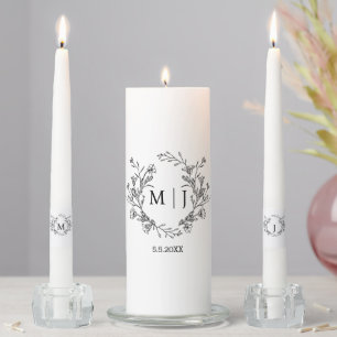 elegant modern botanical monogram wedding chic unity candle set