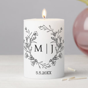 elegant modern botanical monogram wedding pillar candle
