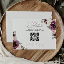 Elegant Modern Botanical Plum Floral QR CODE RSVP Card