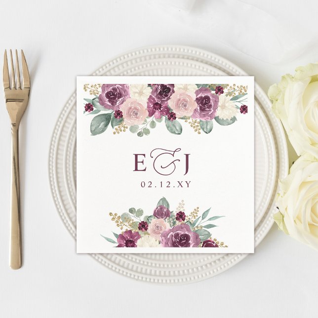 Elegant Modern Botanical Plum Floral Wedding Napkins (Elegant Modern Botanical Plum Floral Wedding Napkins)