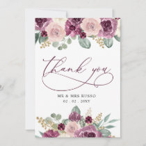 Elegant Modern Botanical Plum Floral Wedding Thank You Card