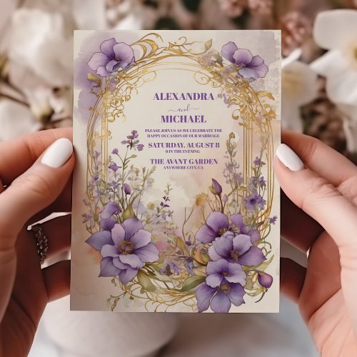 Elegant Modern Botanical Purple Floral Wedding Invitation