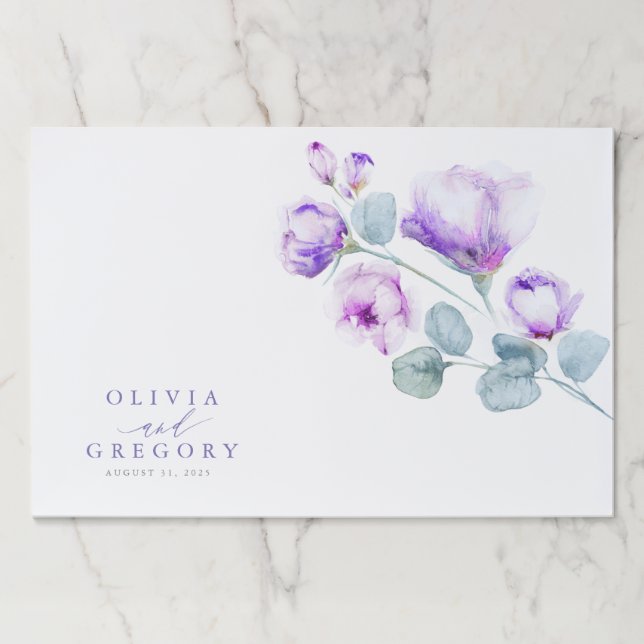 Elegant Modern Botanical Purple Floral Wedding Paper Pad (Front)