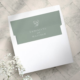 Elegant Modern Botanical Sage Green Wedding Envelope Liner