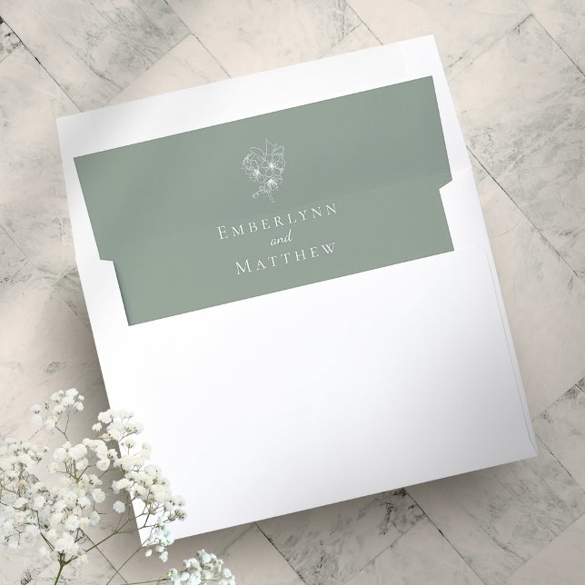 Elegant Modern Botanical Sage Green Wedding Envelope Liner (Elegant Modern Botanical Sage Green Wedding Envelope Liner)