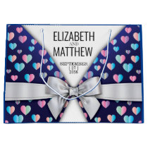Elegant Modern Bow and Heart Speckles Design Large Gift Bag