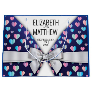 Elegant Modern Bow and Heart Speckles Design Large Gift Bag