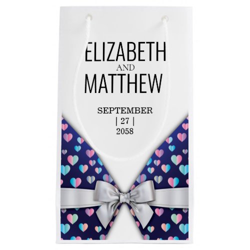 Elegant Modern Bow and Heart Speckles Design Small Gift Bag