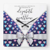Elegant Modern Bow and Heart Speckles Design Square Wall Clock