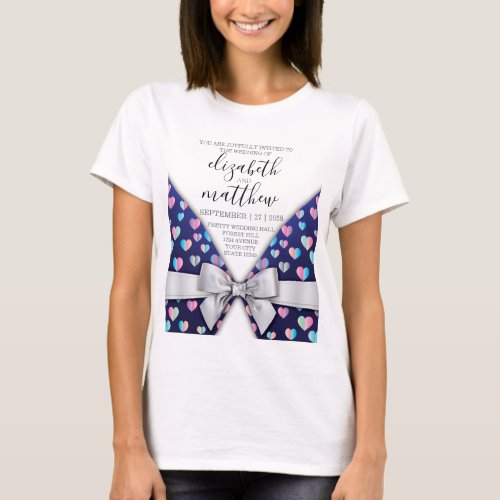 Elegant Modern Bow and Heart Speckles Design T_Shirt