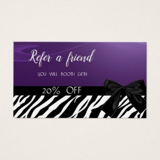 Elegant Modern ,Bow,Zebra Print  Referral Card