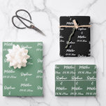 Elegant Modern Bride Groom Names Weddings Wrapping Paper Sheets<br><div class="desc">Simple,  black and white and sage green,  bride and groom Wedding wrapping paper. You can personalize it with your names and date.</div>