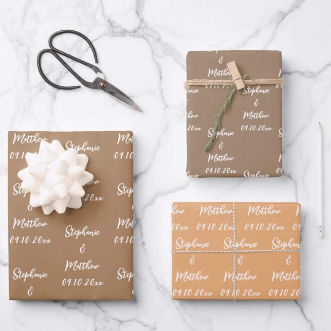 Elegant Modern Bride Groom Names Weddings Wrapping Paper Sheets (Front)