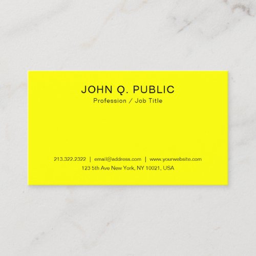 Elegant Modern Bright Brilliant Neon Yellow Business Card