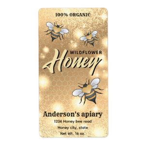 Elegant modern bright Sparkle bees honey jar label