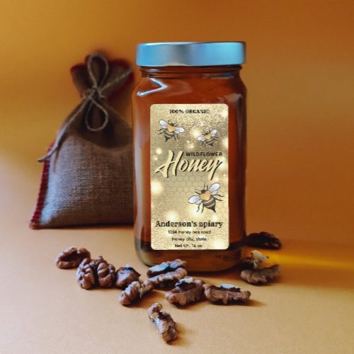 Elegant modern bright Sparkle bees honey jar label