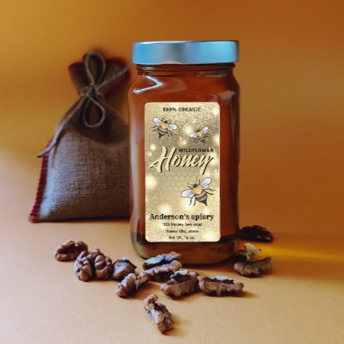 Elegant modern bright Sparkle bees honey jar label