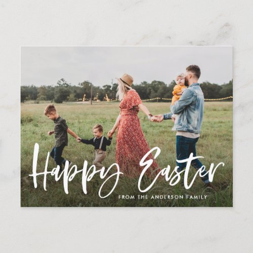 Elegant Modern Brush Script Happy Easter Photo Holiday Postcard