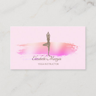 Elegant Modern Brush Stroke Glitter Yoga Girl Pink Business Card