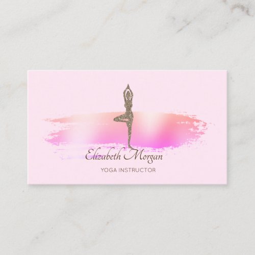 Elegant Modern Brush Stroke Glitter Yoga Girl Pink Business Card