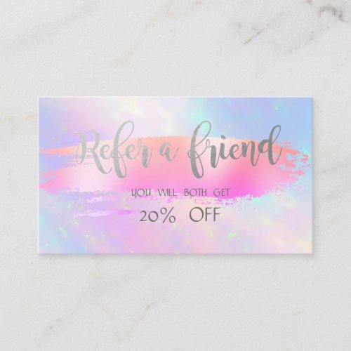 Elegant Modern Brush Stroke Holographic Referral Card