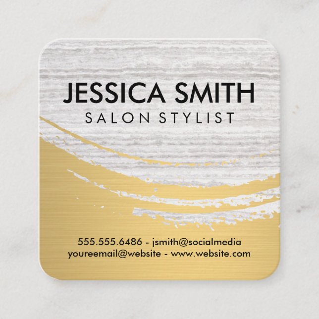 Elegant Modern Brushed Gold Textured Square Business Card (Front)