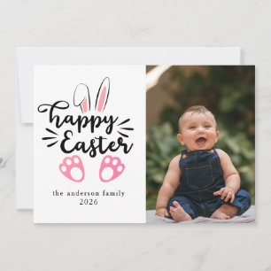 Elegant Modern Bunny Happy Easter Photo Holiday Card