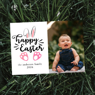 Elegant Modern Bunny Happy Easter Photo Holiday Card