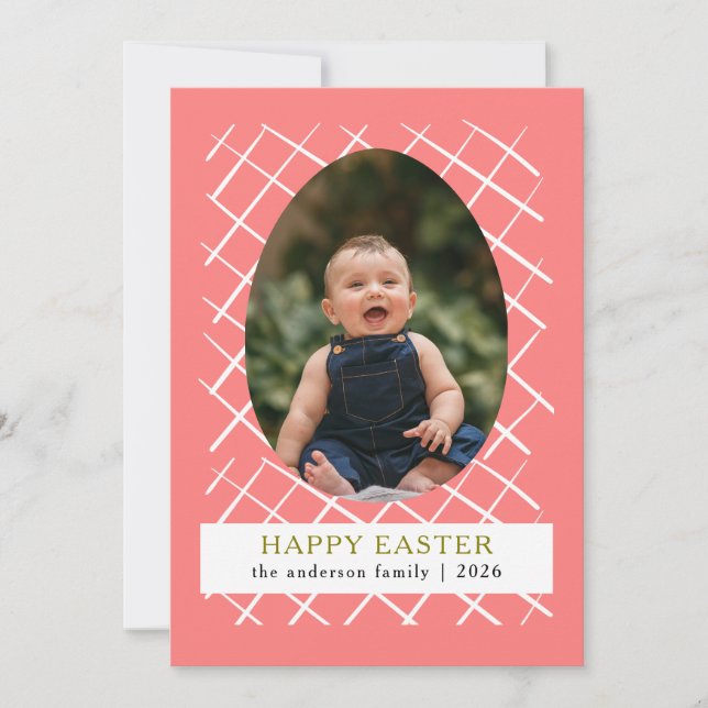 Elegant Modern Bunny Patterns Happy Easter Photo Holiday Card (Front)