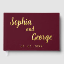 Elegant Modern Burgundy and Gold Wedding Foil Guest Book