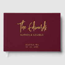 Elegant Modern Burgundy and Gold Wedding Foil Guest Book