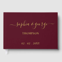 Elegant Modern Burgundy and Gold Wedding Foil Guest Book