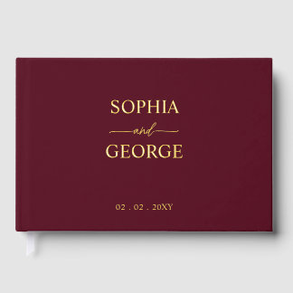 Elegant Modern Burgundy and Gold Wedding Foil Guest Book