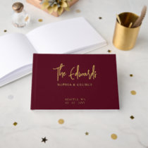 Elegant Modern Burgundy and Gold Wedding Guest Book