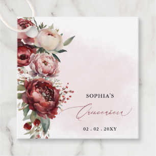 Elegant Modern Burgundy Blush Floral Quinceañera Favor Tags