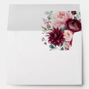 Elegant Modern Burgundy Blush Pink Floral Wedding Envelope