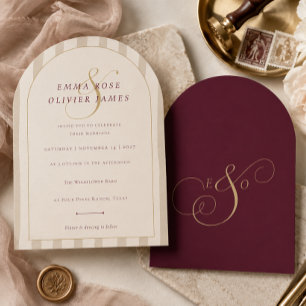 Elegant Modern Burgundy Champagne Arch Wedding Invitation