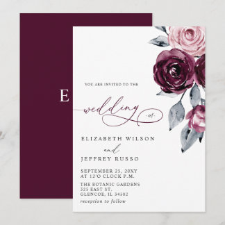 Elegant Modern Burgundy Floral Wedding Invitation