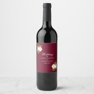 Elegant Modern Burgundy floral Wedding Wine Label