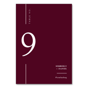 Elegant Modern Burgundy Minimalist Wedding Seating Table Number