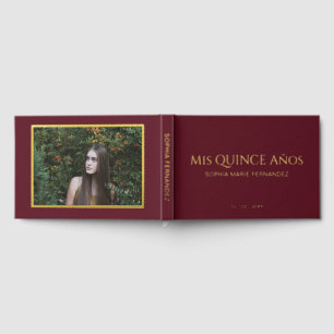 Elegant Modern Burgundy Photo Quinceañera Foil Guest Book